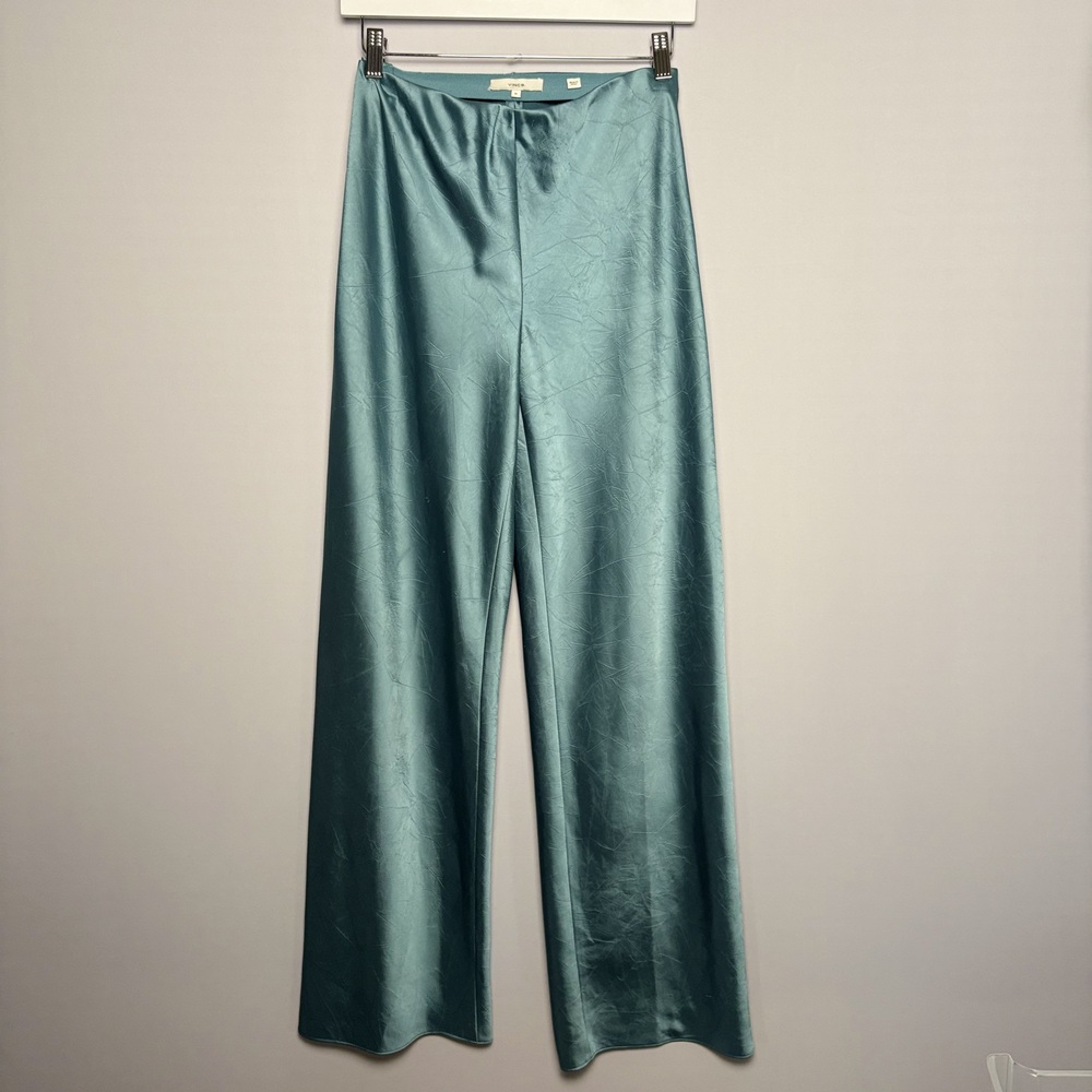 Vince Women's Wide Leg Fluid Elastic Waistband Pants Teal Size M